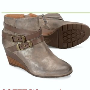 Sofft Oakes Anthracite Suede Strappy Wedge Zip-up Metallic Ankle Boots Size 8